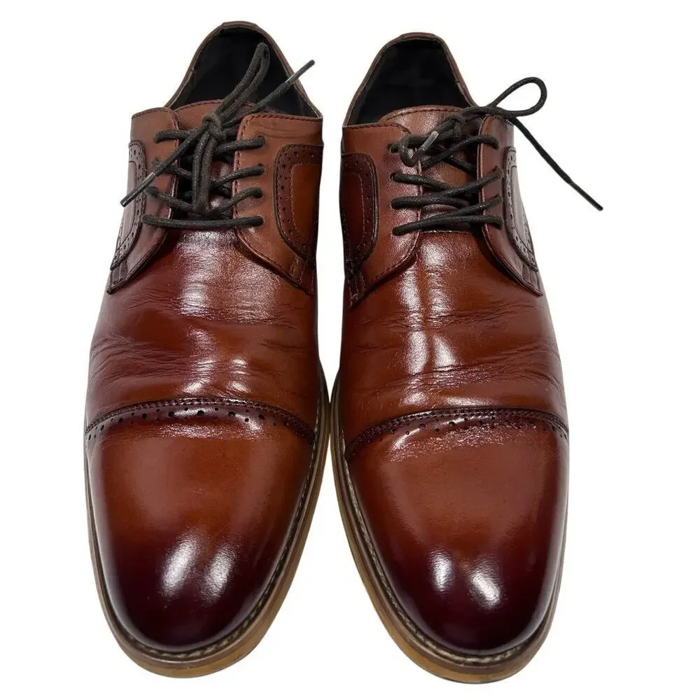 Stacy Adams Dickinson Cap Toe Oxfords, broguing burnished leather finish Size 9